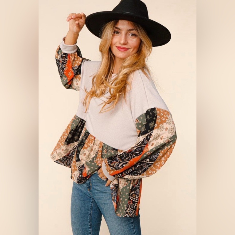 HAPTICS BUBBLE LONG SLEEVE BOHO
PATCHWORK PEPLUM … - image 8